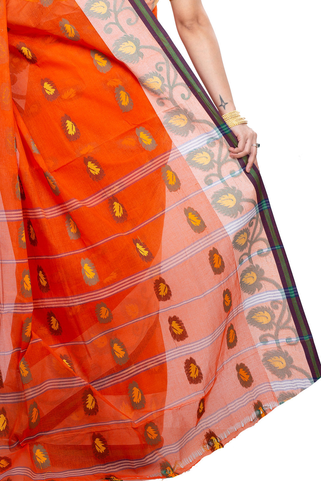 Orange Pure Cotton HapChaka Tant Saree (885)